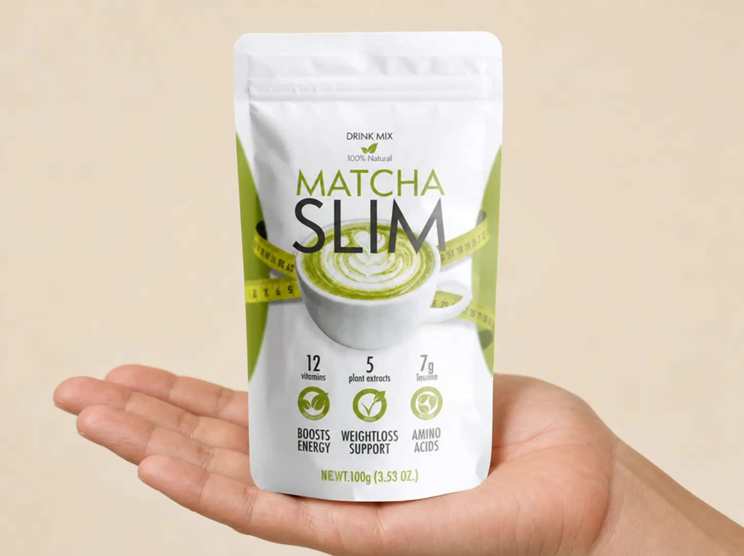 Matcha Slim — Verpackung in der Hand
