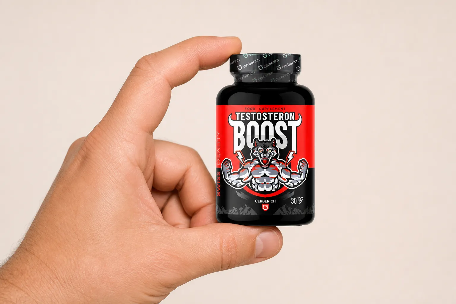 Testosteron Boost — Verpackung in der Hand