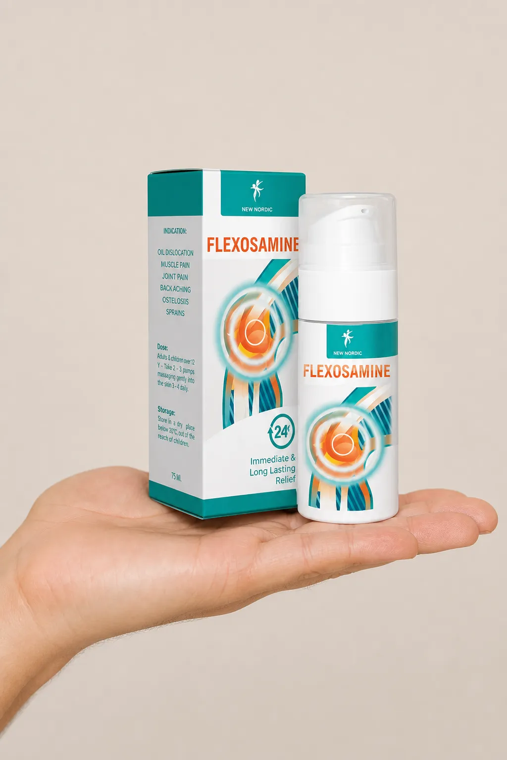 Flexosamine Gel Google — Verpackung in der Hand
