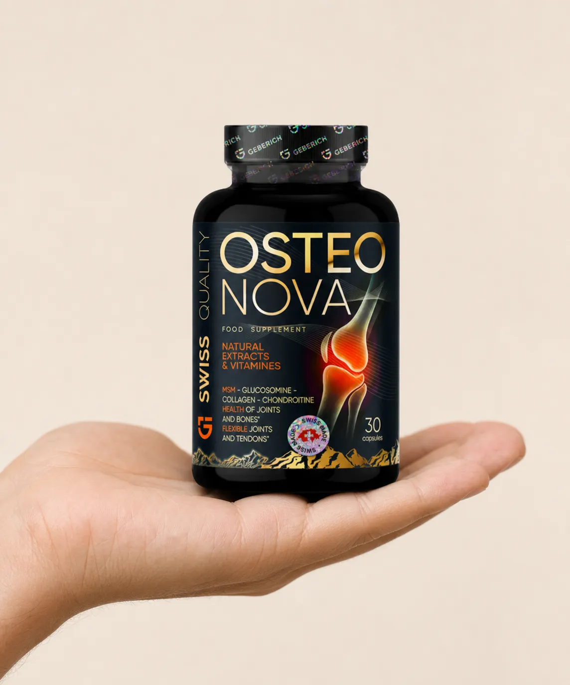 OsteoNova — Verpackung in der Hand