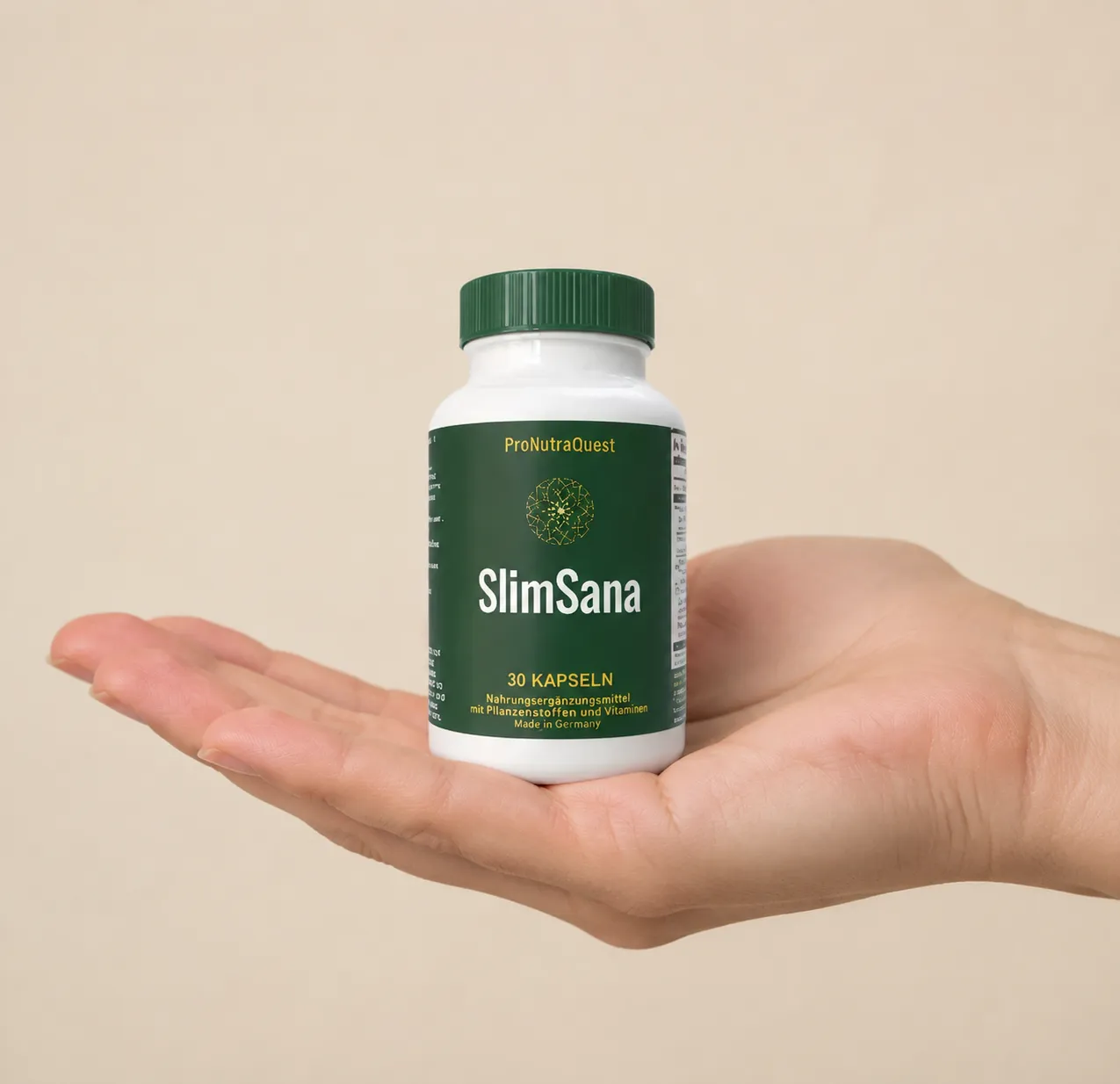 SlimSana — Verpackung in der Hand