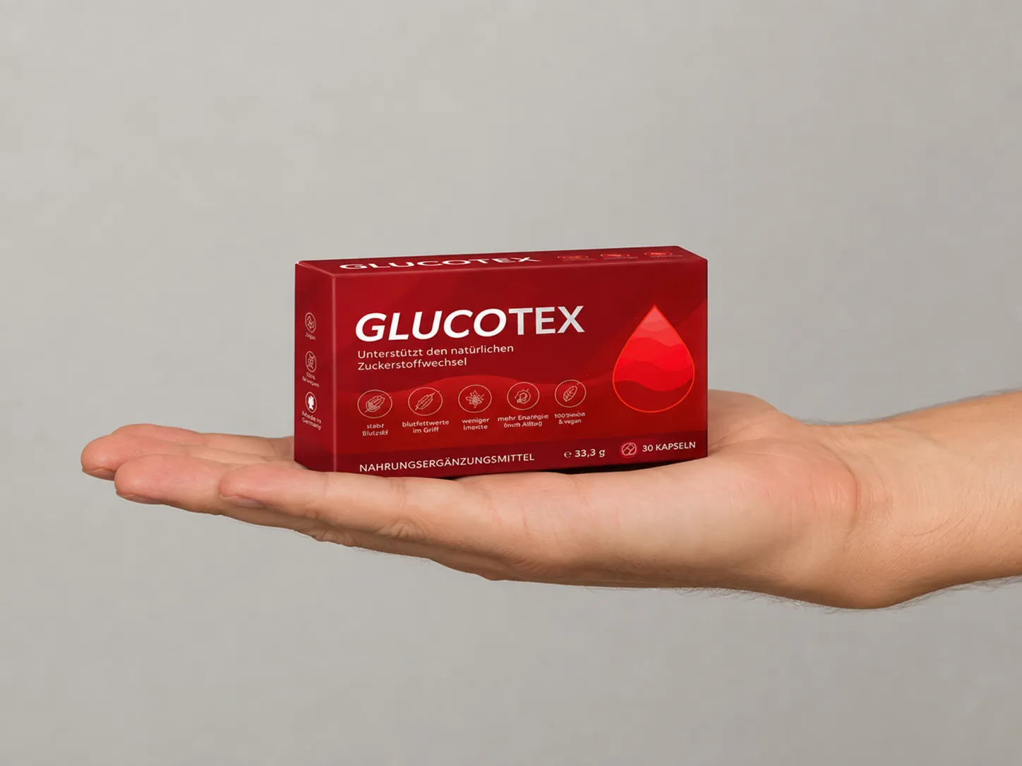 GLUCOTEX — Verpackung in der Hand
