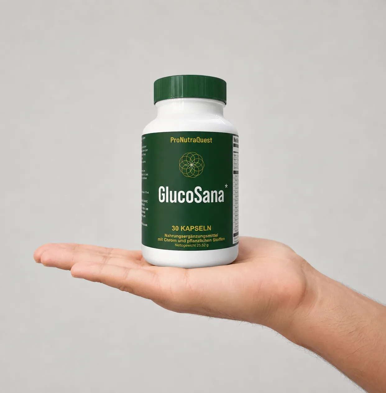GlucoSana — Verpackung in der Hand