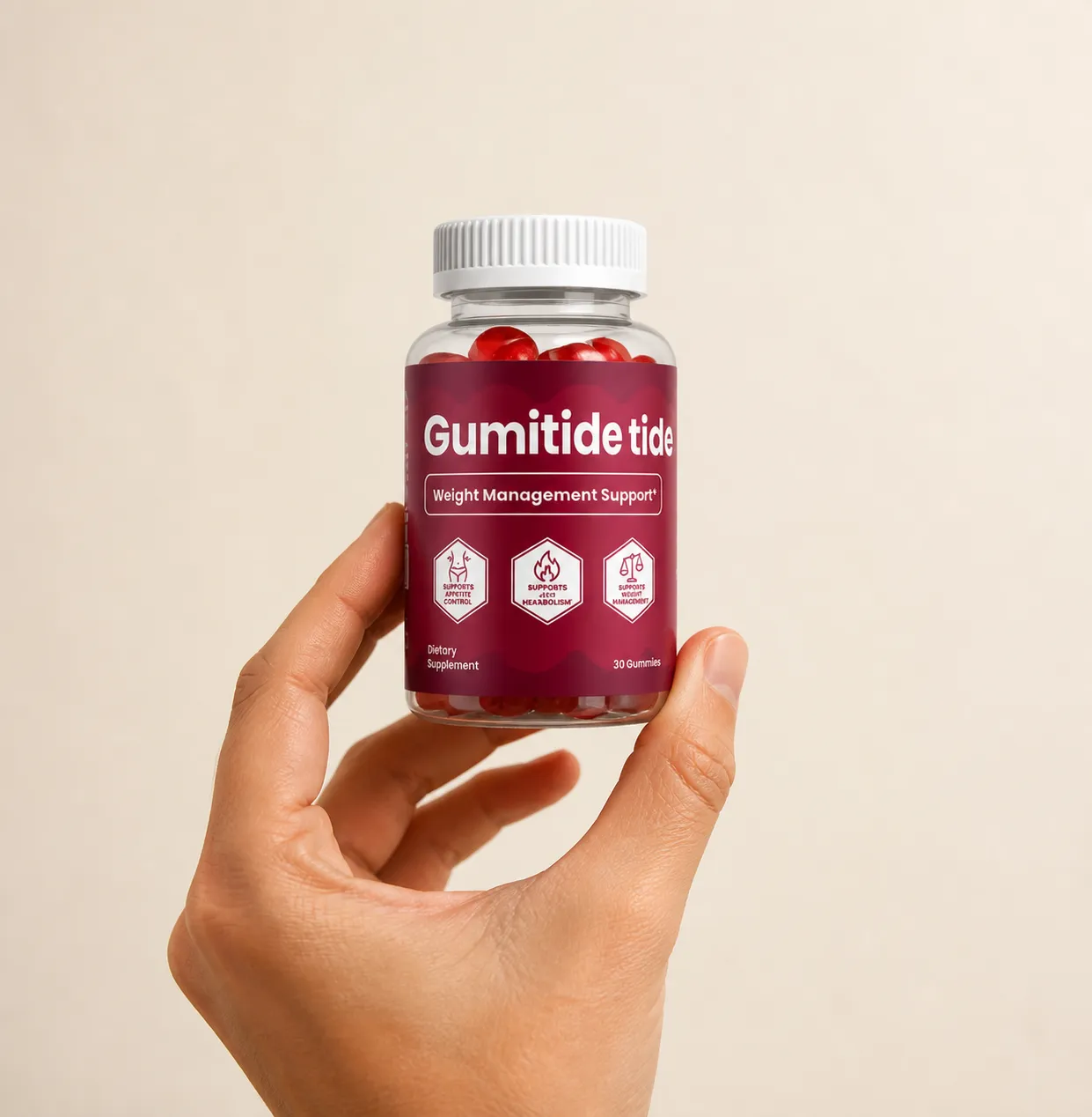 Gumitide — Verpackung in der Hand