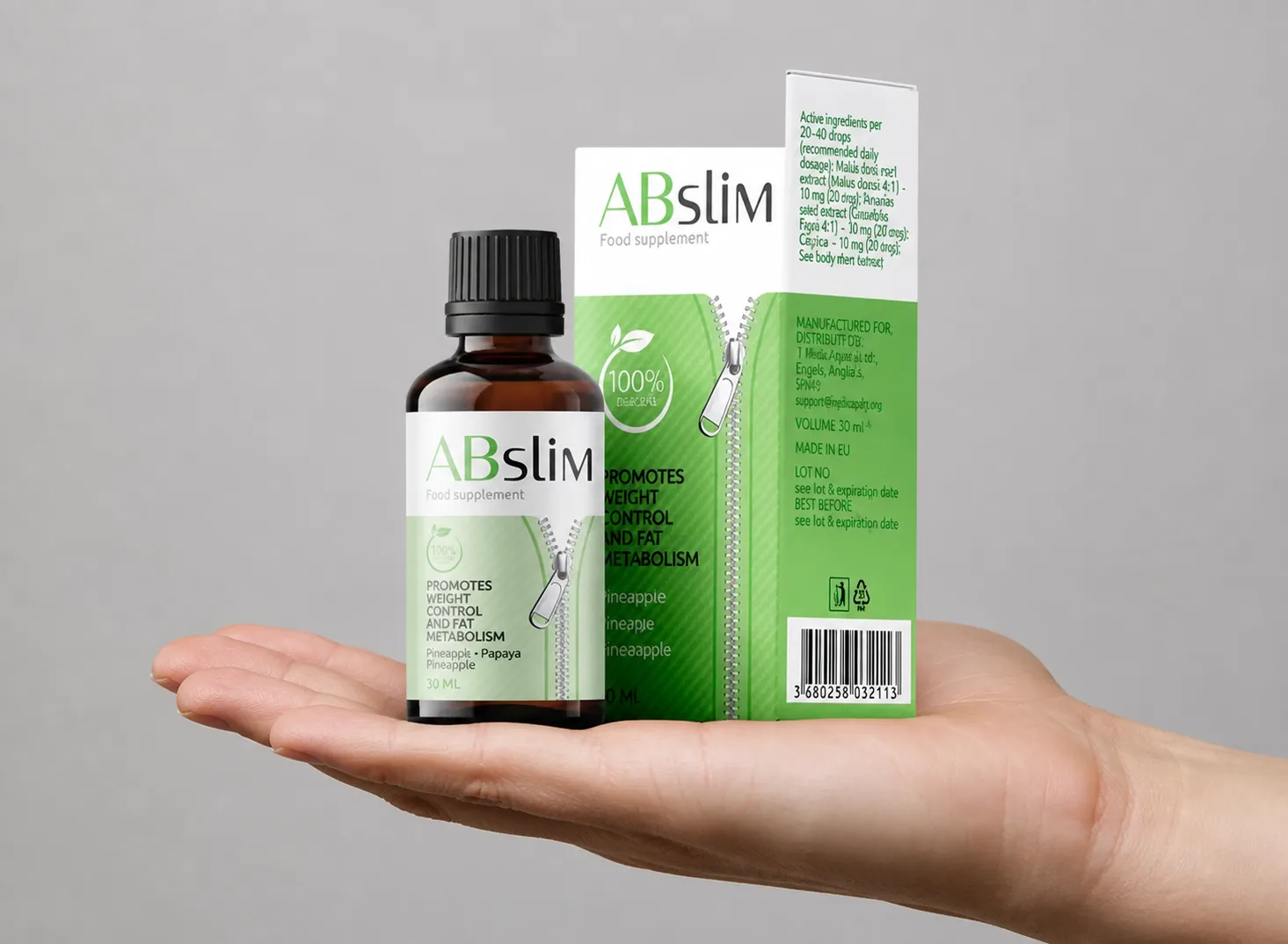 ABSlim — Verpackung in der Hand