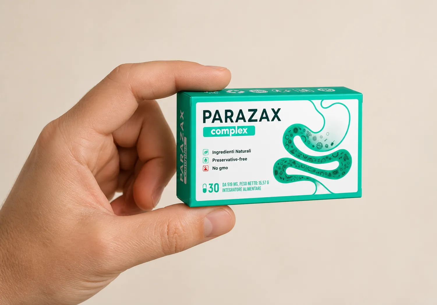 Parazax — Verpackung in der Hand