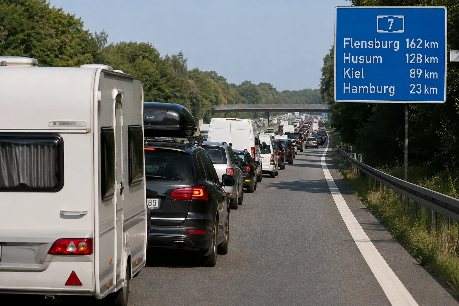 Verkehrslage auf der A7: So erreichen Norwegen-Urlauber pünktlich ihre Fähre